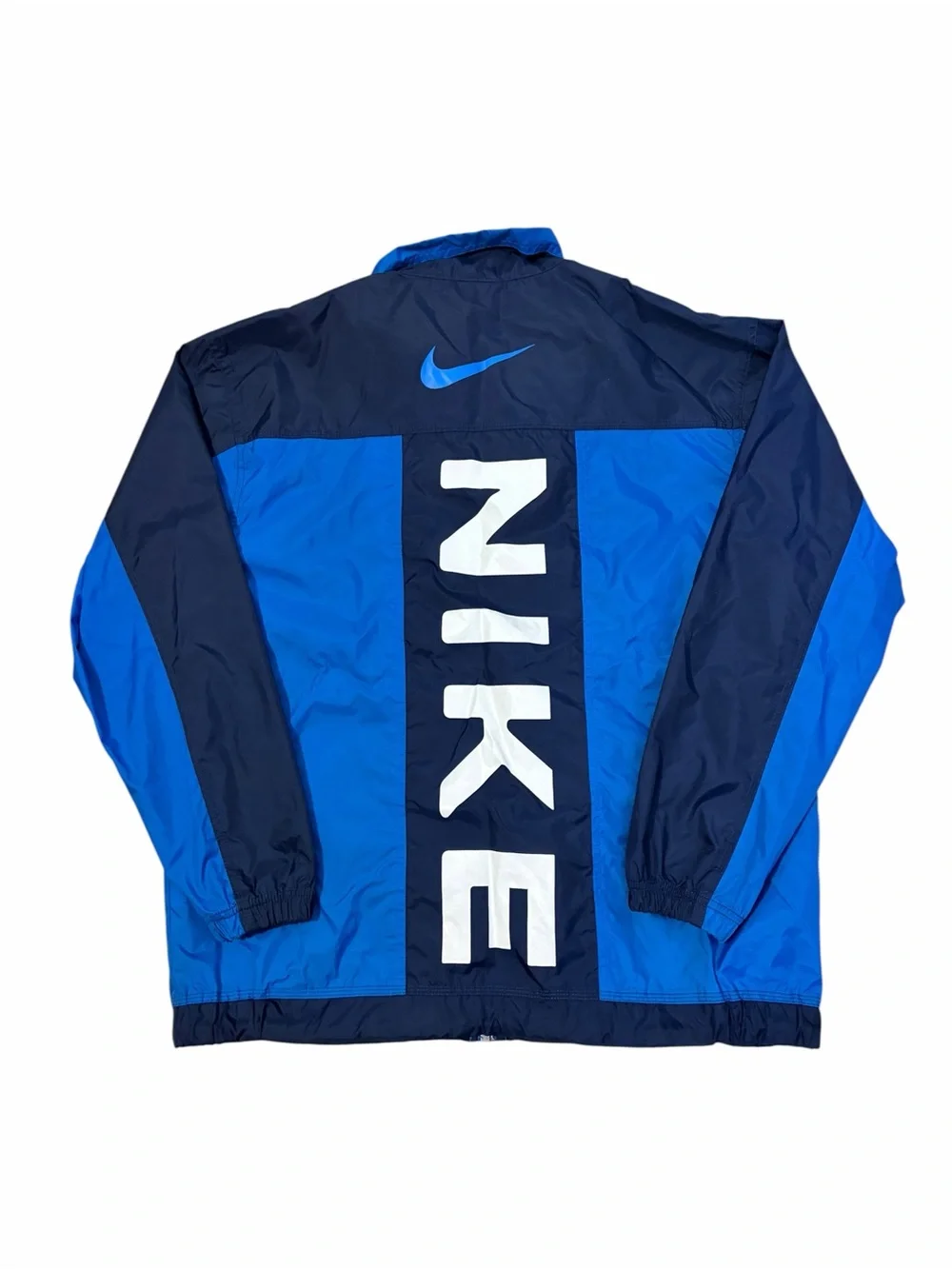 VTG Nike Windbreaker Jacket Boys Large 14/16 Blue Navy 90s White Tag Spell Out